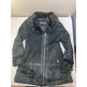 Guess Womens Black Faux‎ Fur Lined Moto Jacket Coat Size M